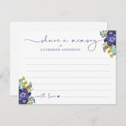 Herinnering delen Bloemrijke Elegante Script Funer Briefkaart (Voorkant / Achterkant)