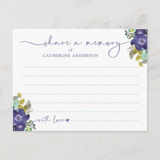 Herinnering delen Bloemrijke Elegante Script Funer Briefkaart (Voorkant)