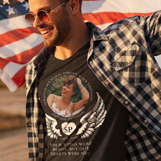 Herinnering Foto & Angel Wings Memorial T-shirt