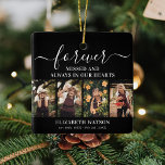 Herinnering Foto Collage | Vroeger in ons hart Keramisch Ornament<br><div class="desc">Onthoud geliefden dit vakantieseizoen met dit elegante gedenkteken kerstversiering. Met een moderne 4 foto collage en de tekst 'Forever Missed and Always in our Hearts',  hun naam met data. Op de keerzijde staat een sympathiequote die kan worden bijgehouden of aangepast.</div>