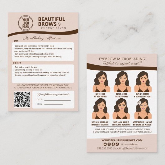 Herinnering microblading Brow Aftercare Appointmen Informatiekaartje (Voorkant / Achterkant)