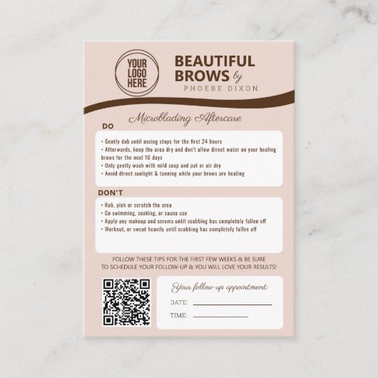 Herinnering microblading Brow Aftercare Appointmen Informatiekaartje (Voorkant)