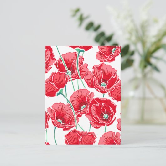 Herinnering rode papaver veld bloemenpatroon briefkaart (Staand voorkant)