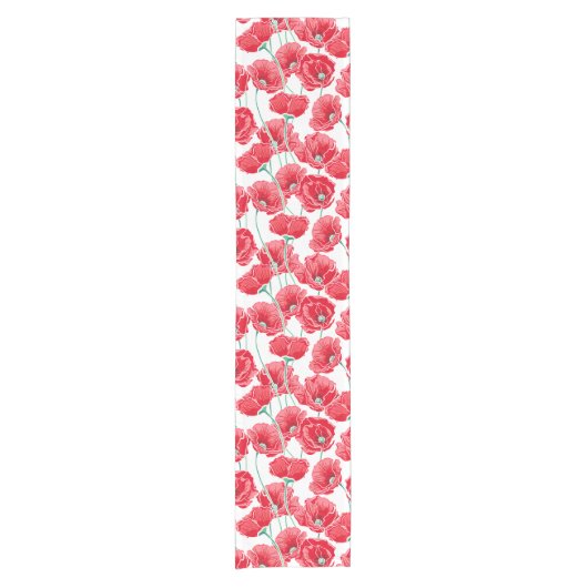 Herinnering rood papaver floreel patroon korte tafelloper (Voorkant)