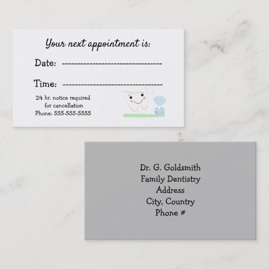 Herinnering tandheelkundige benoeming afsprakenkaartje (Voorkant / Achterkant)