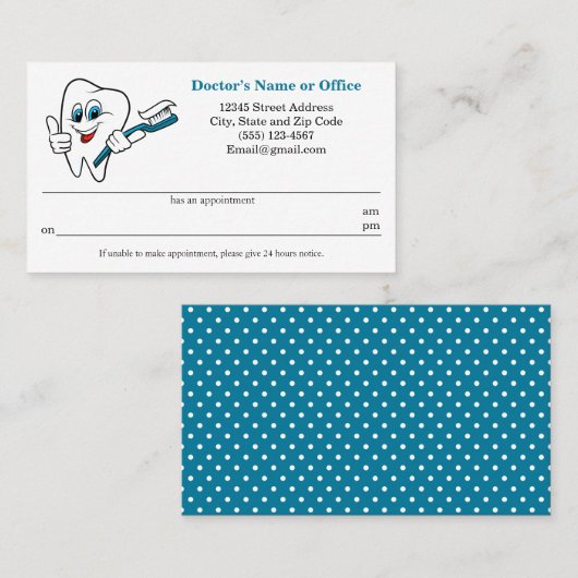 Herinnering tandheelkundige benoeming visitekaartje (Voorkant / Achterkant)