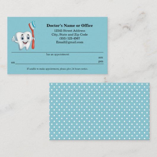 Herinnering tandheelkundige benoeming visitekaartje (Voorkant / Achterkant)