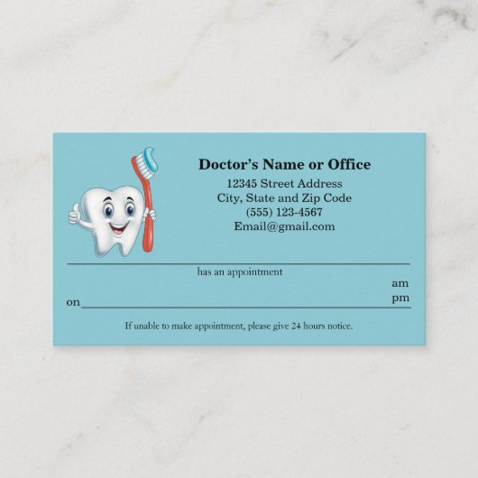 Herinnering tandheelkundige benoeming visitekaartje (Voorkant)