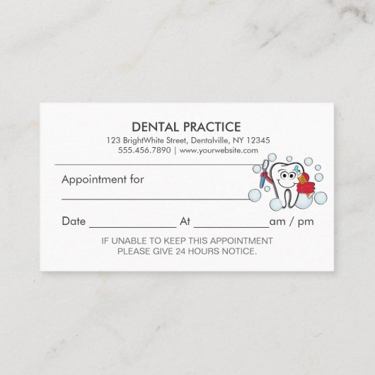 Herinnering tandheelkundige kantoorbenoeming afsprakenkaartje (Achterkant)