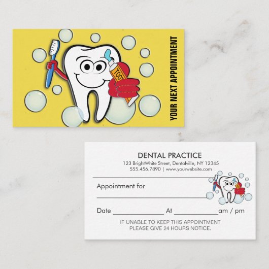 Herinnering tandheelkundige kantoorbenoeming afsprakenkaartje (Voorkant / Achterkant)