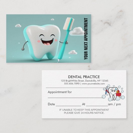 Herinnering tandheelkundige kantoorbenoeming afsprakenkaartje (Voorkant / Achterkant)