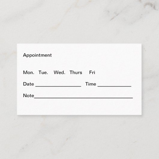 Herinnering voor afspraak met arts visitekaartje (Achterkant)