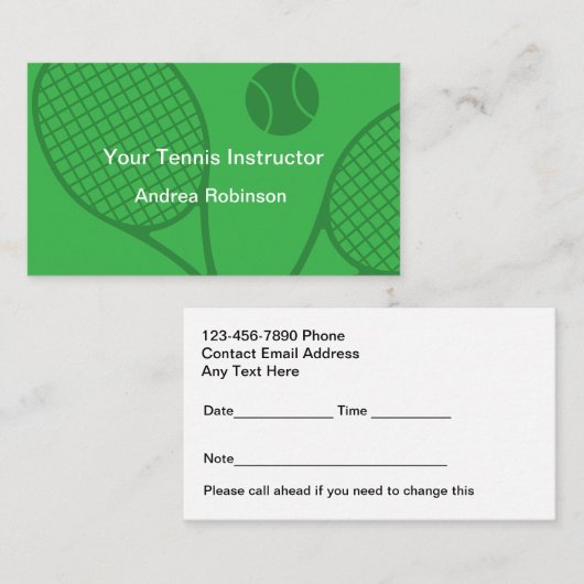 Herinnering voor afspraak tennisles afsprakenkaartje (Voorkant / Achterkant)
