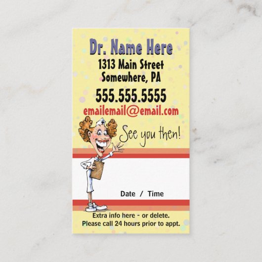 Herinnering voor arts/medische Aangepaste afspraak Afsprakenkaartje (Achterkant)