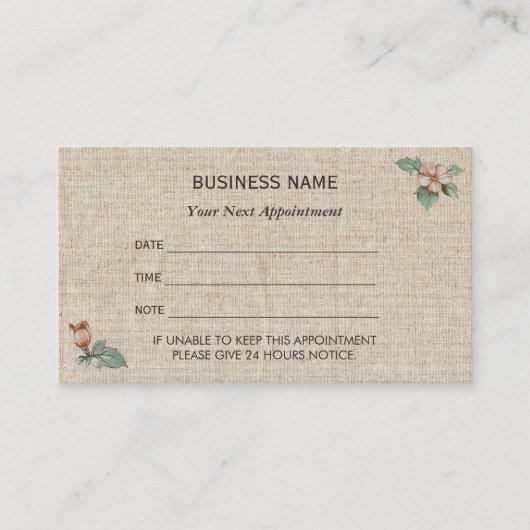 herinnering voor benoeming Floral Burlap Afsprakenkaartje (Voorkant)