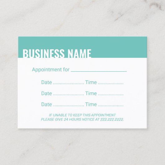 Herinnering voor benoeming Moderne Blauwgroen vast Afsprakenkaartje (Voorkant)