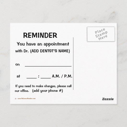 Herinnering voor benoeming van Dentist Briefkaart (Achterkant)
