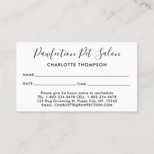 Herinnering voor benoeming van Dog Groomer Pet Sit Visitekaartje (Achterkant)