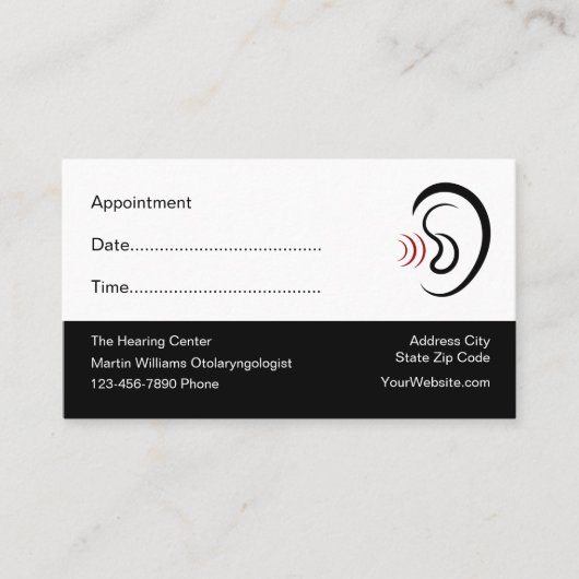 Herinnering voor benoeming van Ear Doctor Hearing Afsprakenkaartje (Voorkant)