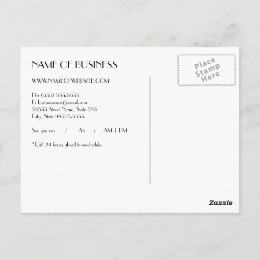 Herinnering voor benoeming van Elegant Black en Go Briefkaart (Achterkant)