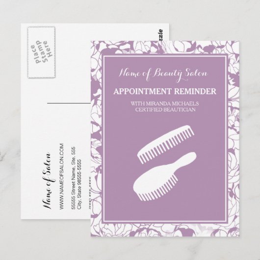 Herinnering voor benoeming van moderne Paarse Flor Briefkaart (Voorkant / Achterkant)