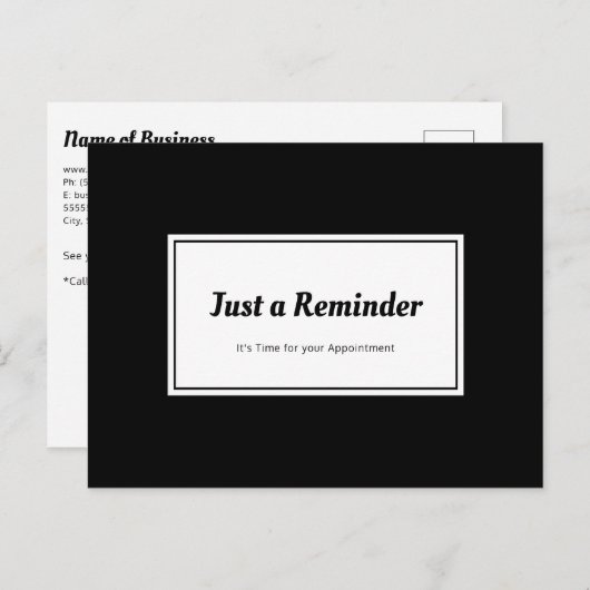 Herinnering voor benoeming voor moderne zwarte en briefkaart (Voorkant / Achterkant)