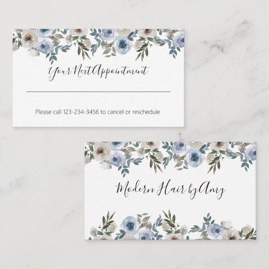 Herinnering voor blauwe Waterverf Floral Appointme Visitekaartje (Voorkant / Achterkant)