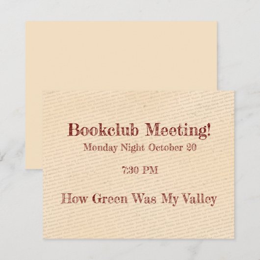 Herinnering voor bookclub (Voorkant / Achterkant)