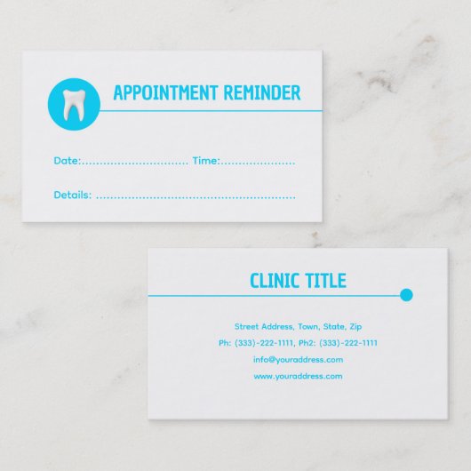 Herinnering voor een basisafspraak met een witte t visitekaartje (Voorkant / Achterkant)