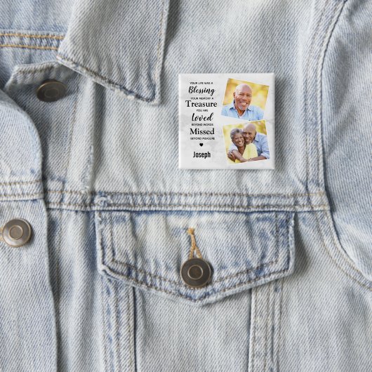 Herinnering voor herinneringen Aangepast 2 Fototoe Vierkante Button 5,1 Cm (In situ)