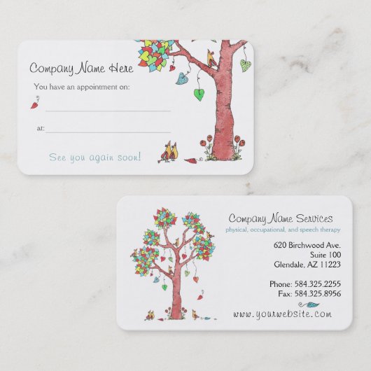 Herinnering voor schattige hartbomen en vogels voo visitekaartje (Voorkant / Achterkant)