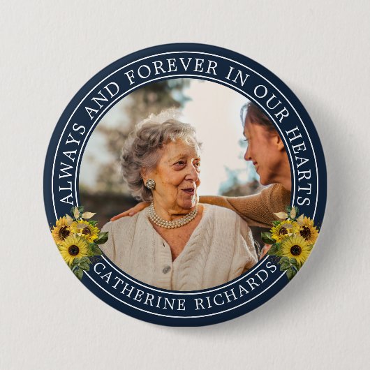 Herinnering Zonnebloemen Foto Memorial Ronde Button 7,6 Cm (Voorkant)