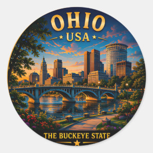 Herinneringen aan vakantie in Ohio Downtown 🟡 Ronde Sticker