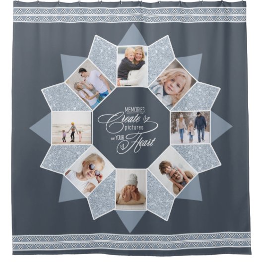 Herinneringen Fotocollage Dusty Blue ID1016 Douchegordijn (Voorkant)