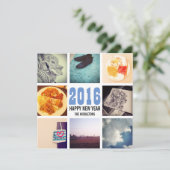 Herinneringen Instagram Fotocollage 2016 Blauw Wit Feestdagenkaart (Staand voorkant)