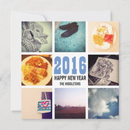 Herinneringen Instagram Fotocollage 2016 Blauw Wit Feestdagenkaart