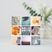 Herinneringen Instagram Fotocollage 2016 Navy Blue Feestdagenkaart (Staand voorkant)