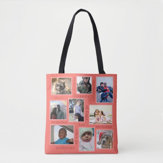 Herinneringen Koraal Modern Trendy 18 Foto Collage Tote Bag (Voorkant)