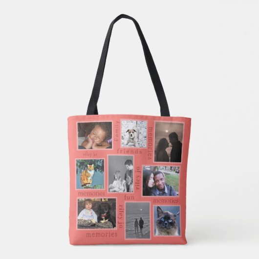 Herinneringen Koraal Modern Trendy 18 Foto Collage Tote Bag (Achterkant)
