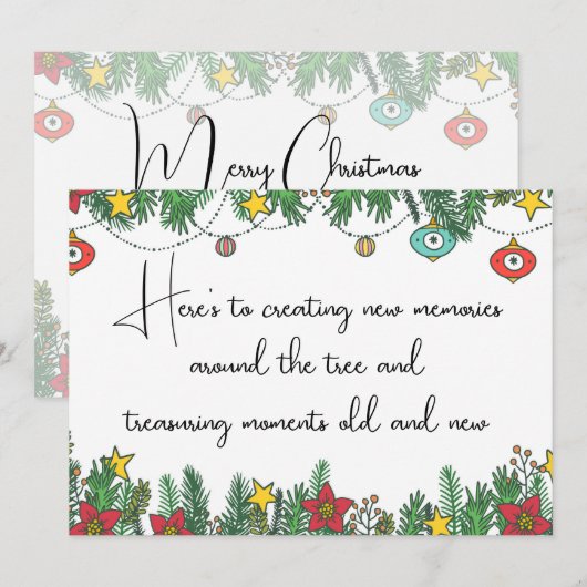 Herinneringen maken rond de kerstboom feestdagenkaart (Voorkant / Achterkant)