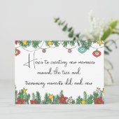 Herinneringen maken rond de kerstboom feestdagenkaart (Staand voorkant)