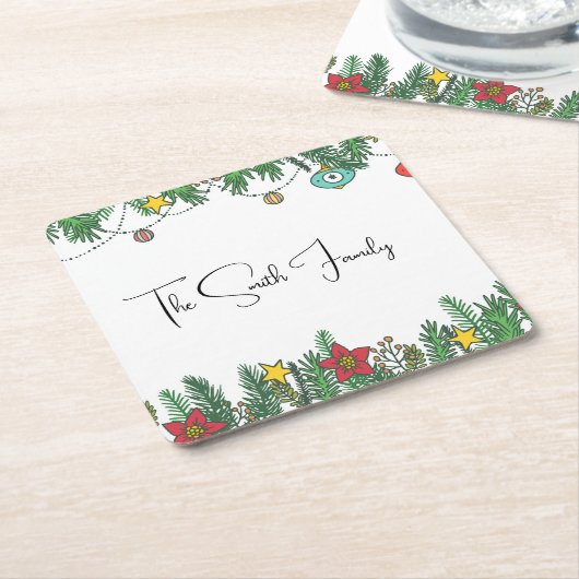 Herinneringen maken rond de kerstboom kartonnen onderzetters (Schuin)