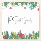 Herinneringen maken rond de kerstboom kartonnen onderzetters (Voorkant)
