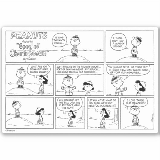 Herinneringen van Charlie Brown bij de pitcher's h Sticker (Voorkant)