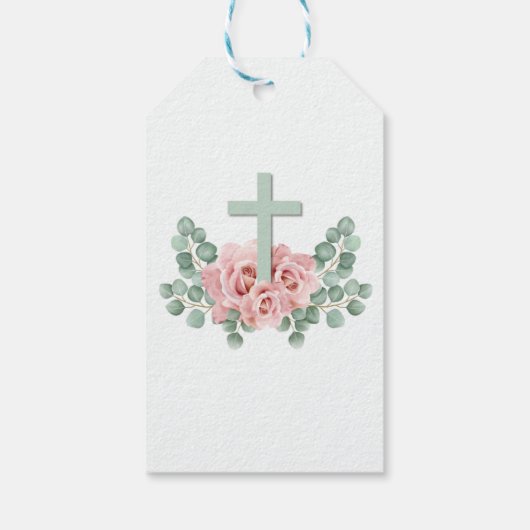 Herinneringen voor Doop Kruis en Bladeren Doopfees Cadeaulabel (Achterkant)