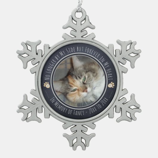 Herinneringen voor Pet Memorial Een foto Tin Sneeuwvlok Ornament (Voorkant)