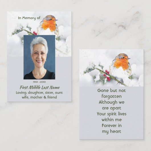 Herinneringsaandenken Engelse Robin-vogel Visitekaartje (Voorkant / Achterkant)