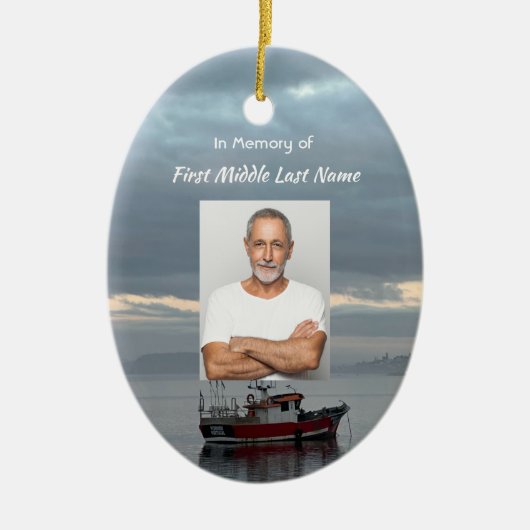 Herinneringsaandenken Visboot Visser Keramisch Ornament (Voorkant)
