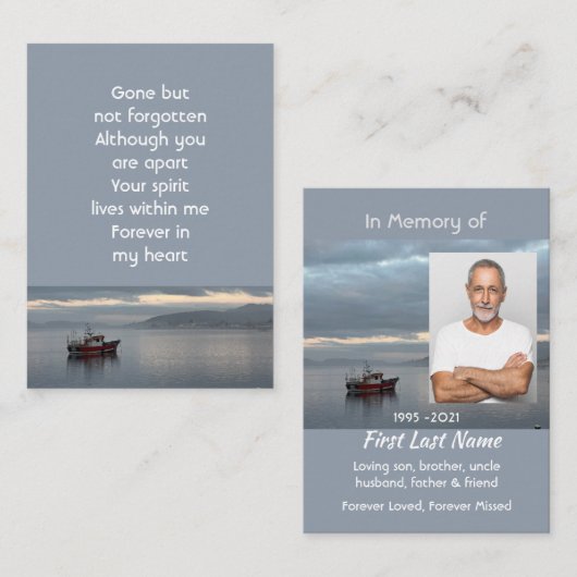 Herinneringsaandenken Visboot Visser Visitekaartje (Voorkant / Achterkant)