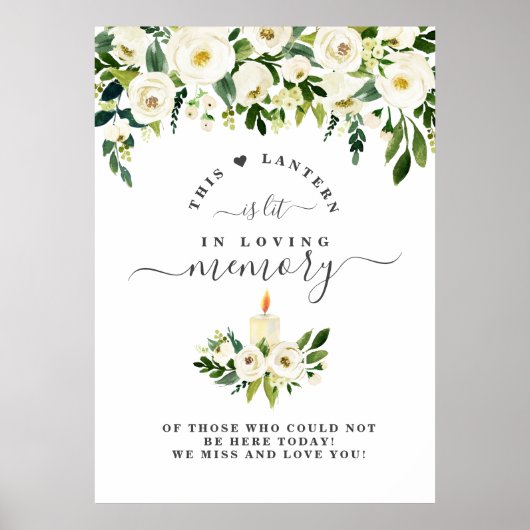 Herinneringsbord met witte bloemen en kaars 'In Lo Poster (Voorkant)